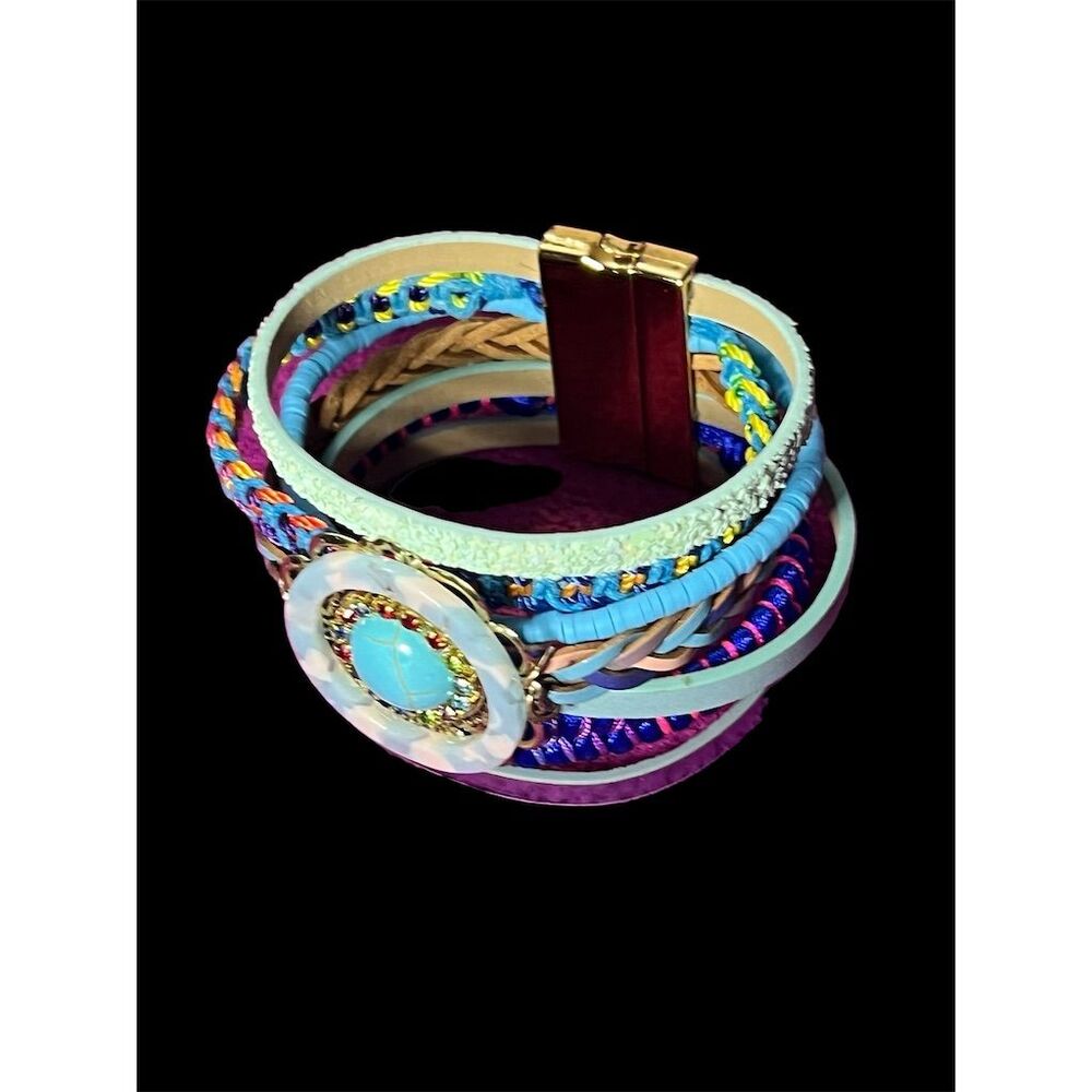 Handmade Boho Multi-Strand Leather Wrap Bracelet for Women with Turquois… - Picture 6 of 15